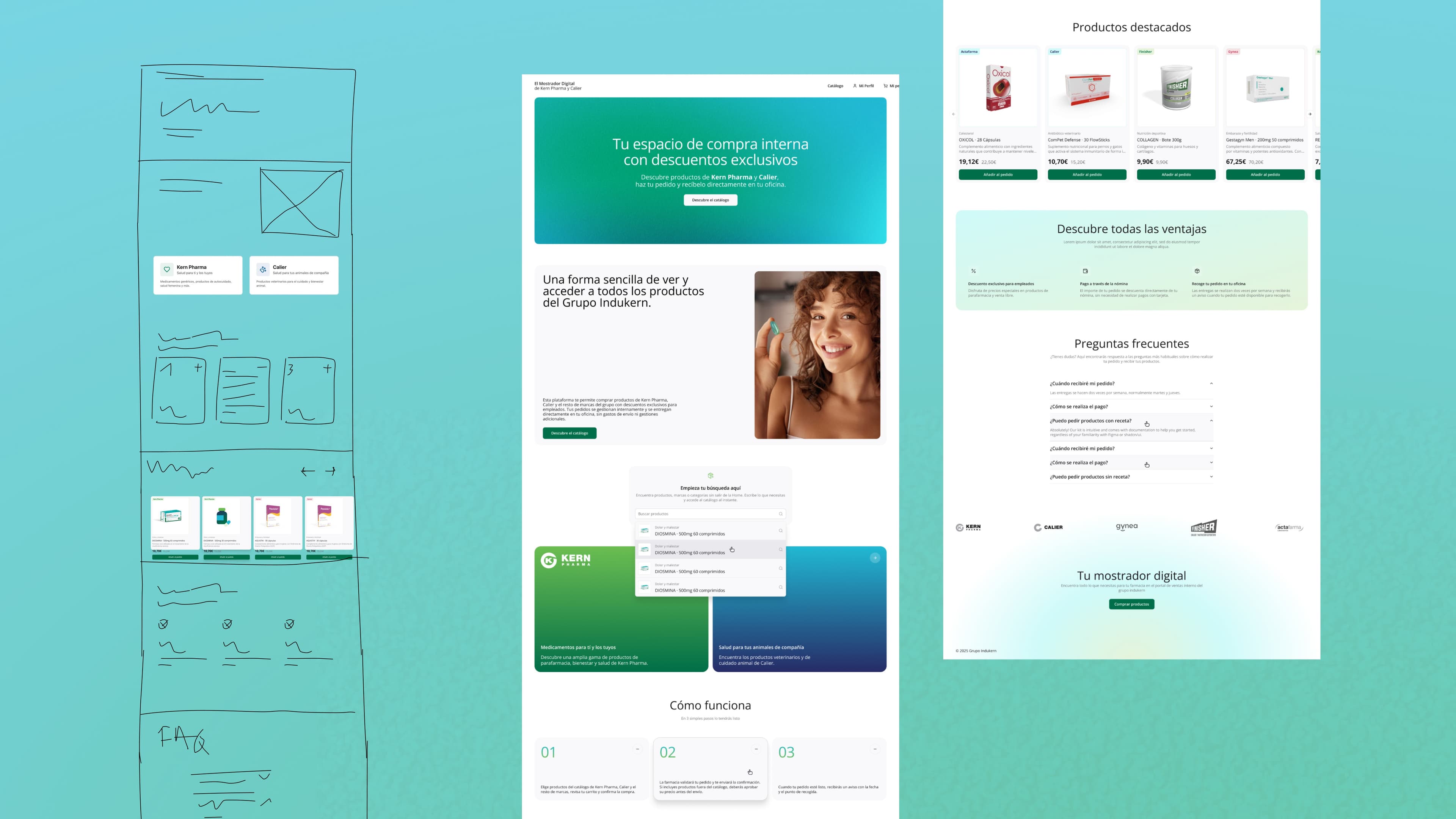 Wireframes ecommerce empleados Grupo Indukern Kern Pharma Colier